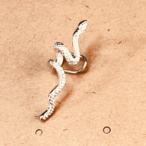 Silver Tone Snake Ear Cuff Snake is Textured & Looks to be Crawling up Ear - Picture 9 of 10